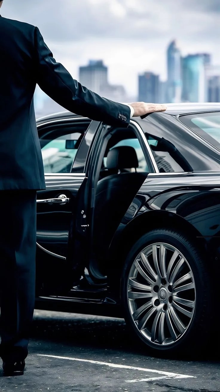 A chauffeur opening the door of a waiting car